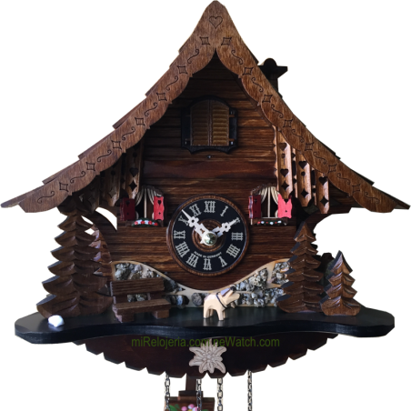 Chalet cuckoo clock with dog Engstler
